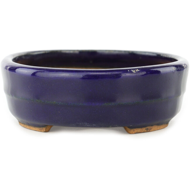 Pot à bonsaï ovale bleu foncé de Hattori - 140 x 110 x 37 mm