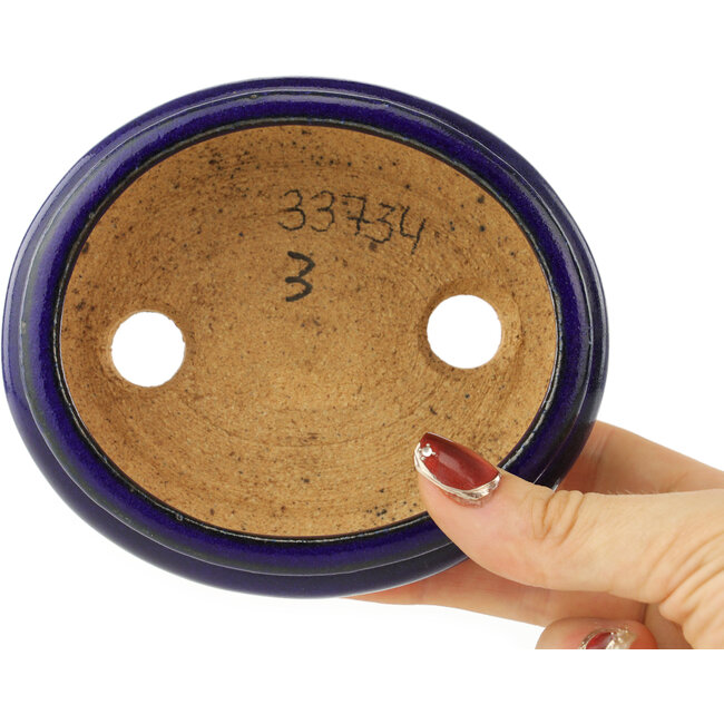 Pot à bonsaï ovale bleu foncé de Hattori - 120 x 105 x 45 mm