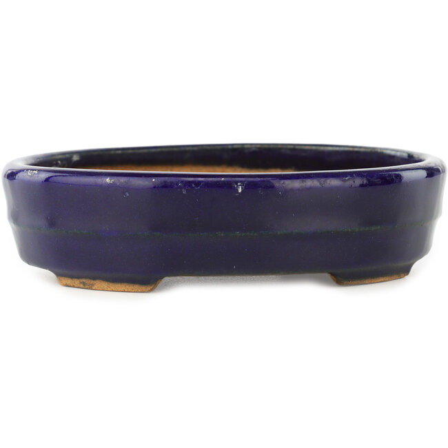 Ovale donkerblauwe bonsaipot van Hattori - 140 x 110 x 37 mm
