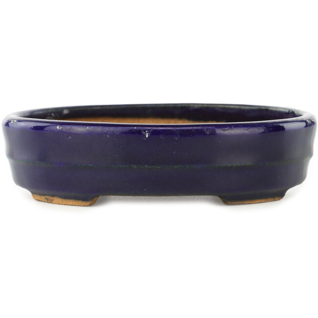 Oval dark blue bonsai pot by Hattori - 140 x 110 x 37 mm