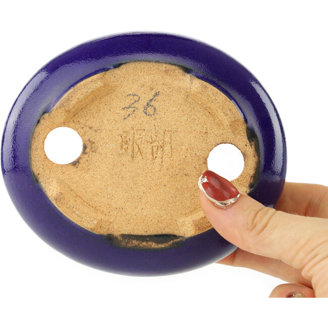 Pot à bonsaï ovale bleu foncé de Hattori - 120 x 105 x 45 mm