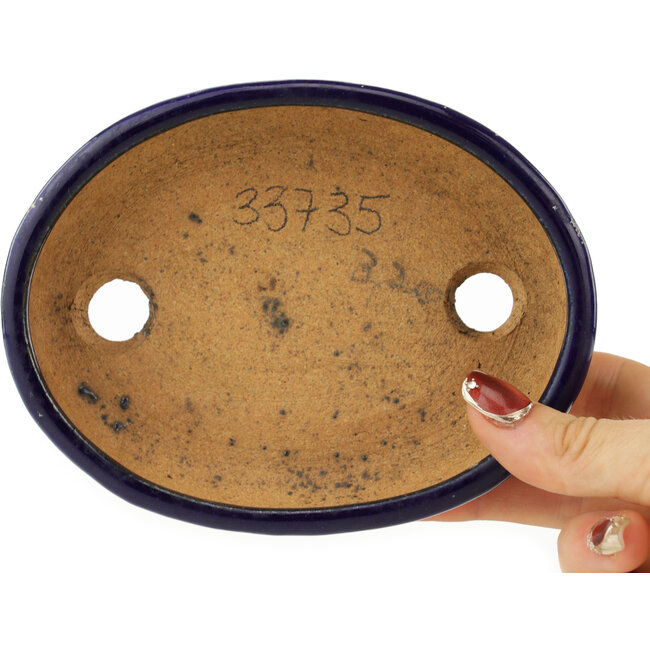 Pot à bonsaï ovale bleu foncé de Hattori - 140 x 110 x 37 mm