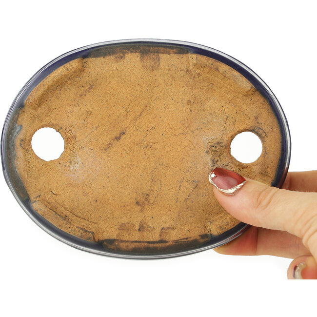 Ovale donkerblauwe bonsaipot van Hattori - 140 x 110 x 37 mm