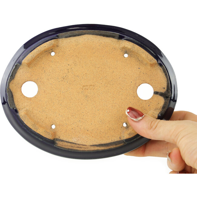 Oval dark blue bonsai pot by Hattori - 167 x 130 x 35 mm