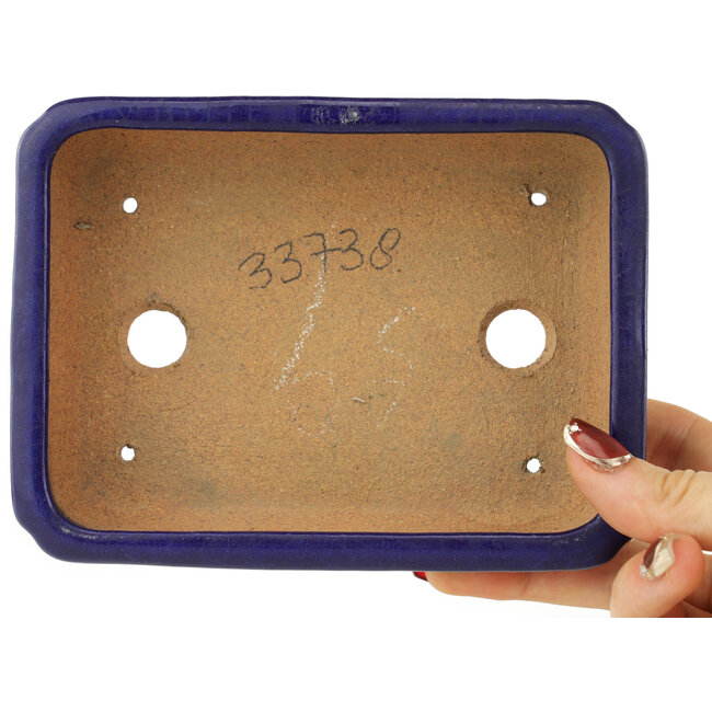 Rechthoekige donkerblauwe bonsaipot van Hattori - 155 x 117 x 38 mm