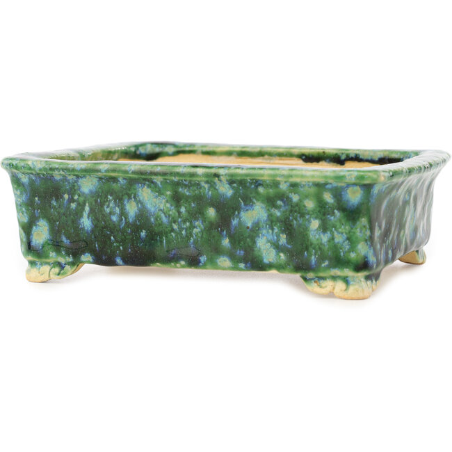 Rectangular green and blue bonsai pot by Hama Jube - 162 x 130 x 50 mm