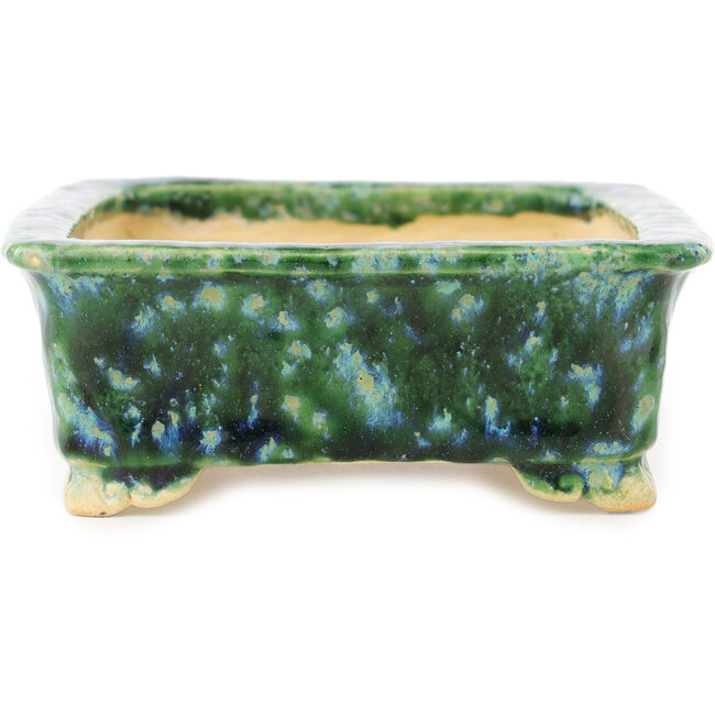 Pot à bonsaï rectangulaire vert et bleu de Hama Jube - 162 x 130 x 50 mm