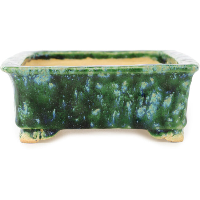 Rectangular green and blue bonsai pot by Hama Jube - 162 x 130 x 50 mm