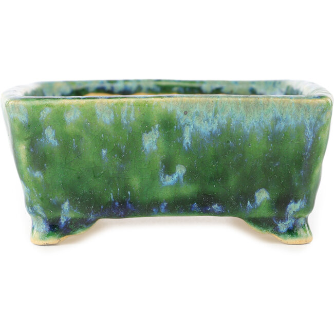 Rectangular green and blue bonsai pot by Hama Jube - 137 x 124 x 52 mm