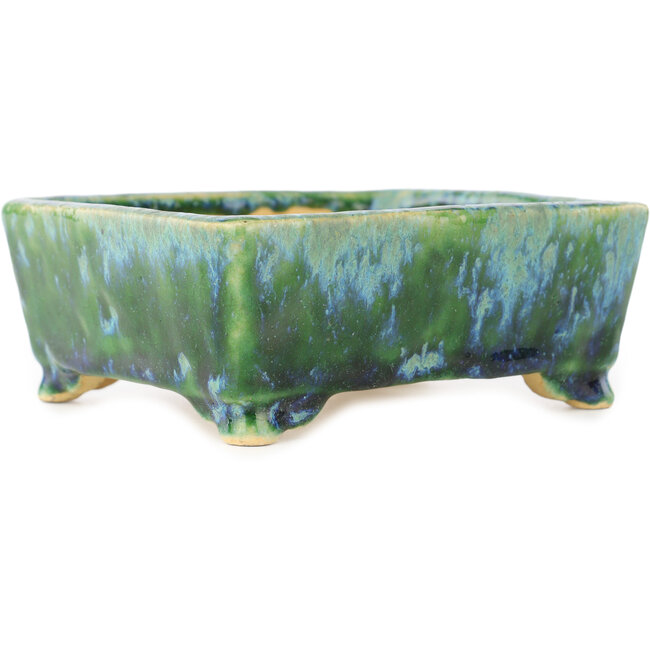 Maceta rectangular verde y azul para bonsái de Hama Jube - 137 x 124 x 52 mm