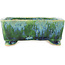 Maceta rectangular verde y azul para bonsái de Hama Jube - 137 x 124 x 52 mm