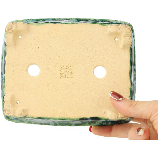 Rechthoekige groene en blauwe bonsaipot van Hama Jube - 162 x 130 x 50 mm