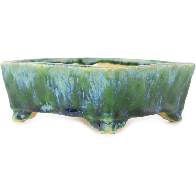 Rechthoekige groene en blauwe bonsaipot van Hama Jube - 137 x 124 x 52 mm