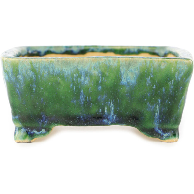 Rectangular green and blue bonsai pot by Hama Jube - 137 x 124 x 52 mm