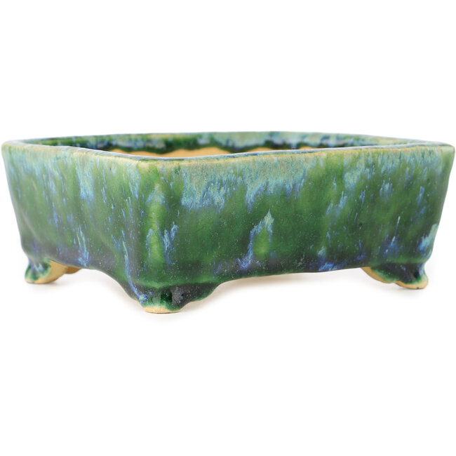 Pot à bonsaï rectangulaire vert et bleu de Hama Jube - 137 x 124 x 52 mm