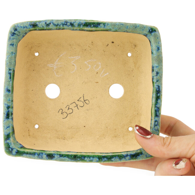 Pot à bonsaï rectangulaire vert et bleu de Hama Jube - 137 x 124 x 52 mm