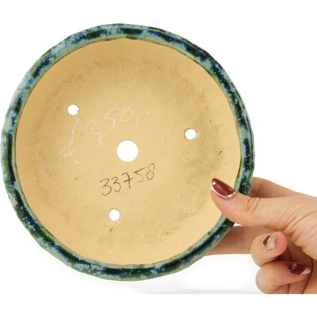 Pot à bonsaï rond vert et bleu de Hama Jube - 157 x 157 x 47 mm