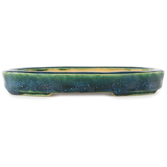 Pot à bonsaï ovale vert et bleu de Hama Jube - 170 x 130 x 25 mm