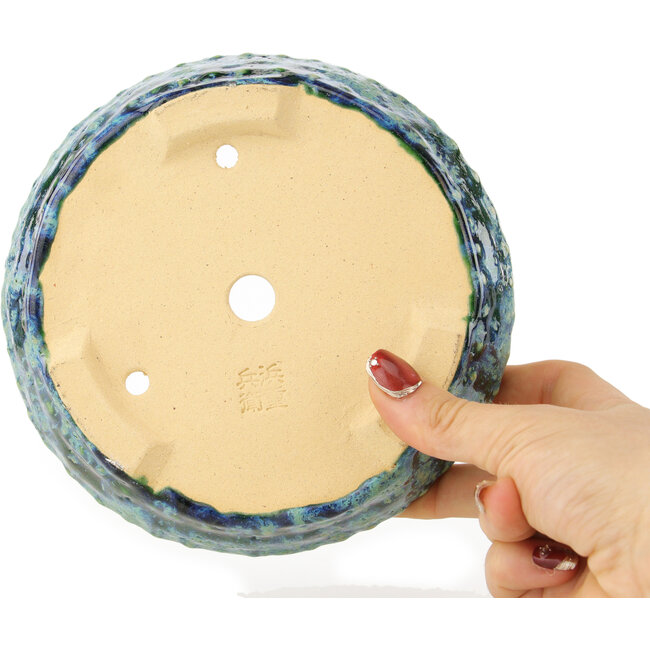 Maceta redonda verde y azul para bonsái de Hama Jube - 157 x 157 x 47 mm