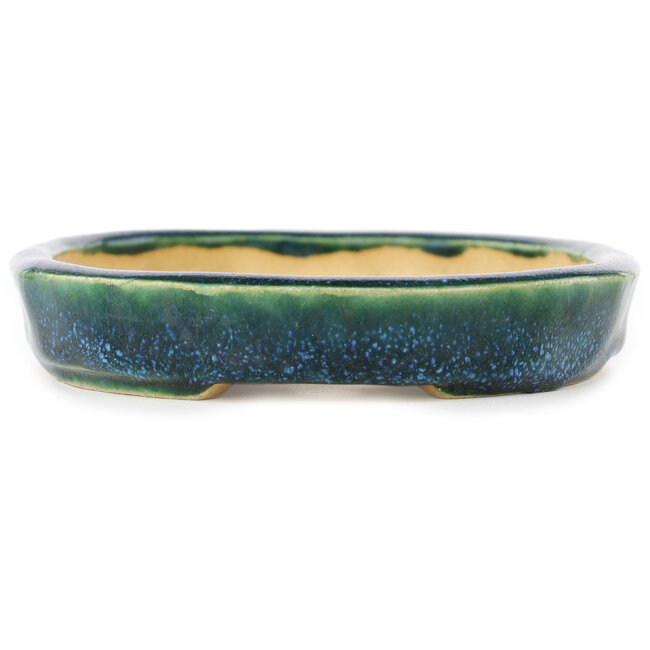 Pot à bonsaï ovale vert et bleu de Hama Jube - 170 x 130 x 25 mm
