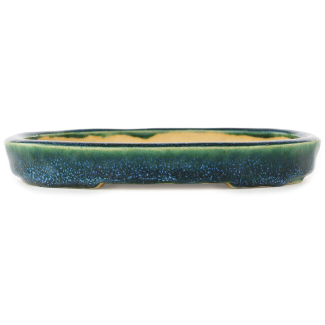 Pot à bonsaï ovale vert et bleu de Hama Jube - 170 x 130 x 25 mm