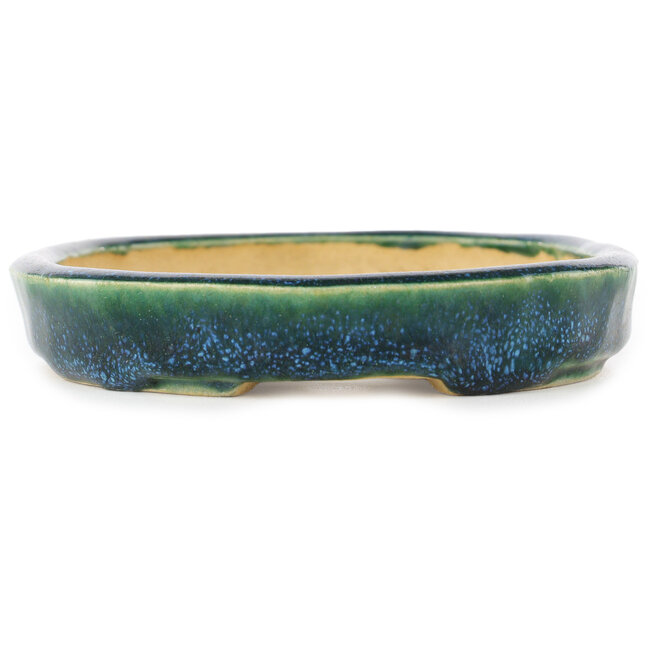 Ovaler grün-blauer Bonsai-Topf von Hama Jube - 170 x 130 x 25 mm
