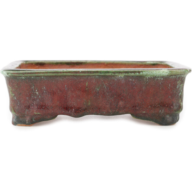 Rectangular red and green bonsai pot by Hama Jube - 162 x 140 x 47 mm