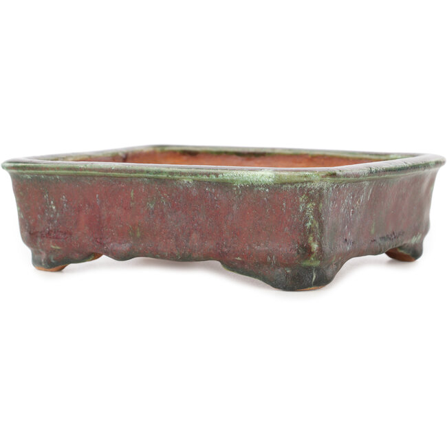 Maceta rectangular para bonsái de color rojo y verde de Hama Jube - 162 x 140 x 47 mm