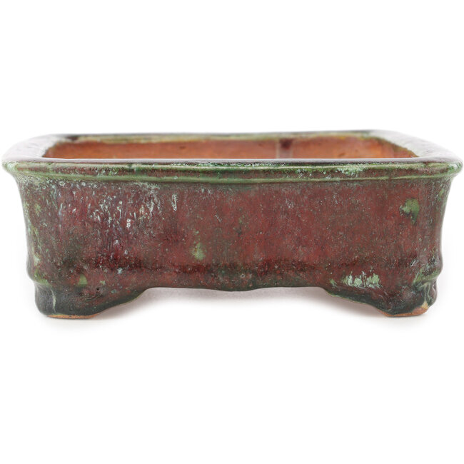 Vaso bonsai rettangolare rosso e verde di Hama Jube - 162 x 140 x 47 mm