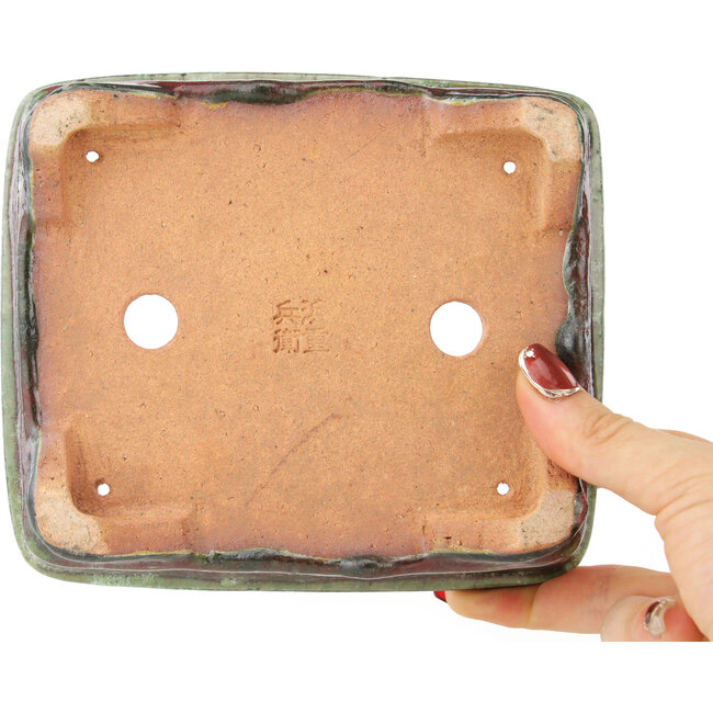 Rechthoekige rode en groene bonsaipot van Hama Jube - 162 x 140 x 47 mm