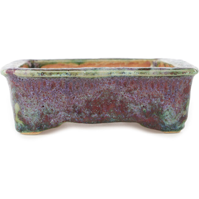 Rectangular red multicolor bonsai pot by Hama Jube - 177 x 152 x 50 mm