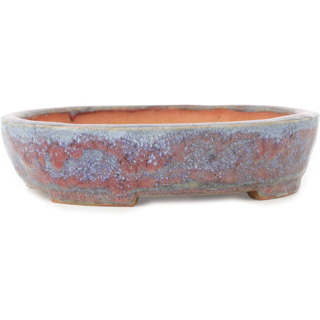 Round red and blue bonsai pot by Hama Jube - 173 x 152 x 43 mm