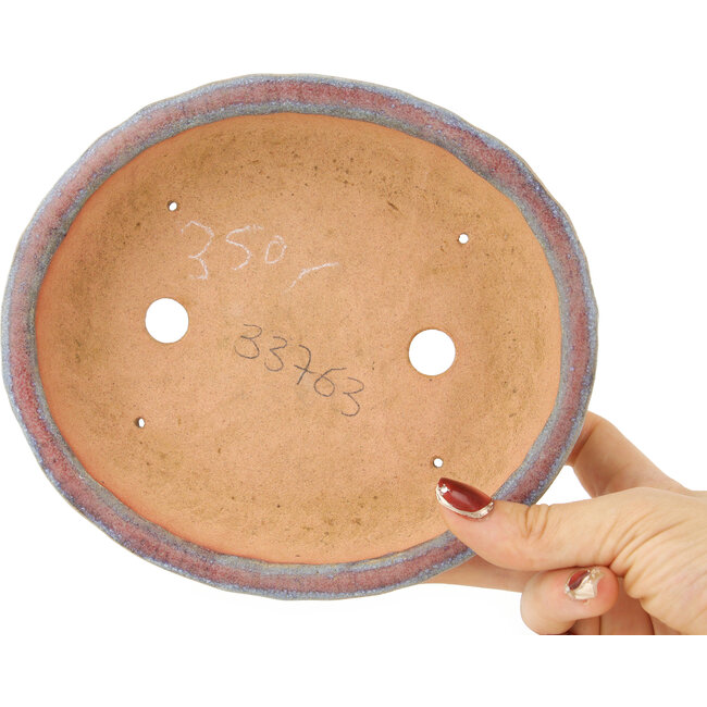 Round red and blue bonsai pot by Hama Jube - 173 x 152 x 43 mm