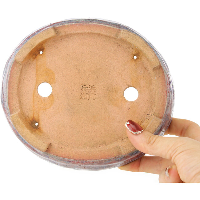 Round red and blue bonsai pot by Hama Jube - 173 x 152 x 43 mm