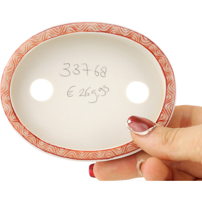 Pot à bonsaï ovale blanc et rouge de Kutani - 102 x 81 x 20 mm