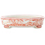 Oval white and red  bonsai pot by Kutani - 102 x 81 x 20 mm
