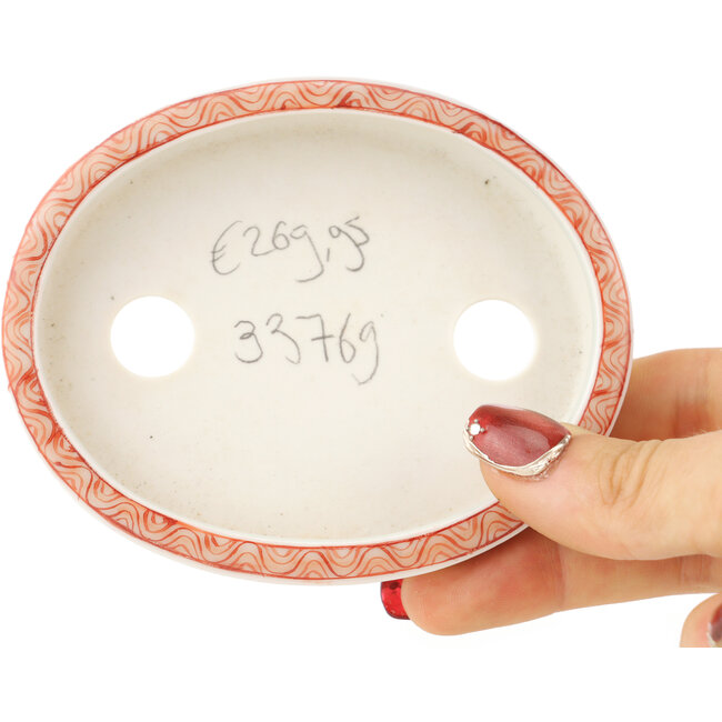 Pot à bonsaï ovale blanc et rouge de Kutani - 102 x 81 x 20 mm