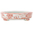 Oval white and red  bonsai pot by Kutani - 102 x 81 x 20 mm