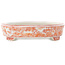 Oval white and red  bonsai pot by Kutani - 102 x 81 x 20 mm
