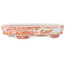 Oval white and red  bonsai pot by Kutani - 102 x 81 x 20 mm