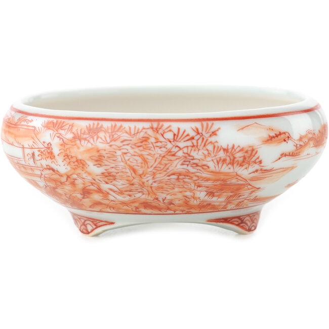 Ronde witte en rode bonsai pot van Kutani - 77 x 77 x 30 mm