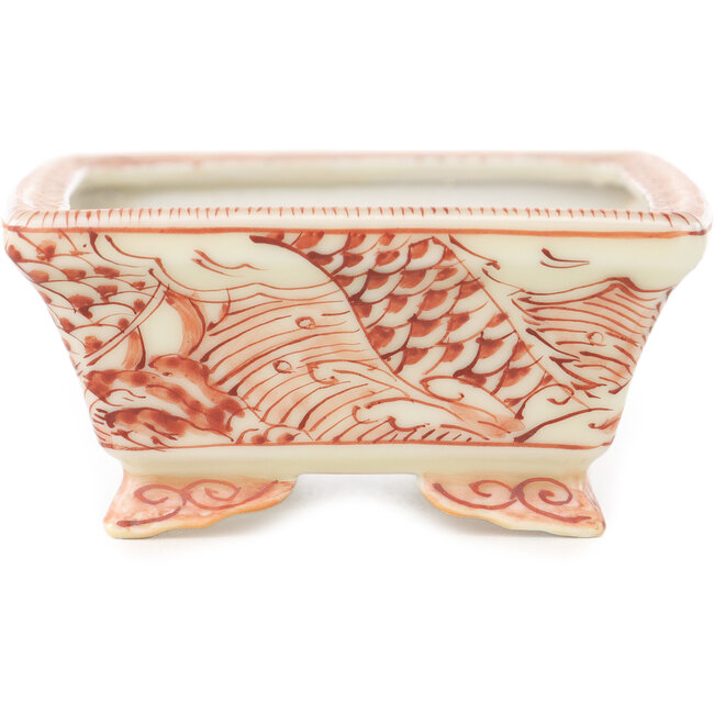 Rechthoekige witte en rode bonsai pot van Kutani - 95 x 78 x 35 mm