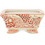 Rectangular white and red  bonsai pot by Kutani - 95 x 78 x 35 mm