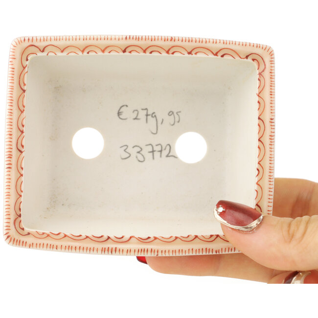 Rechthoekige witte en rode bonsai pot van Kutani - 95 x 78 x 35 mm
