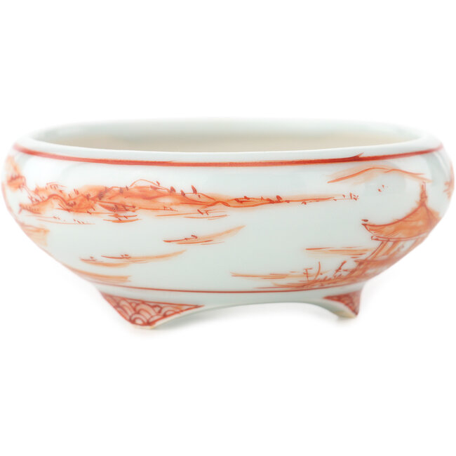Maceta redonda blanca y roja para bonsái de Kutani - 77 x 77 x 30 mm