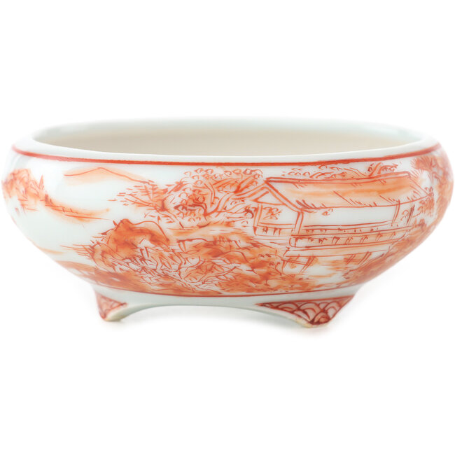Pot à bonsaï rond blanc et rouge de Kutani - 77 x 77 x 30 mm