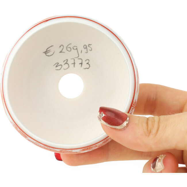 Pot à bonsaï rond blanc et rouge de Kutani - 77 x 77 x 30 mm