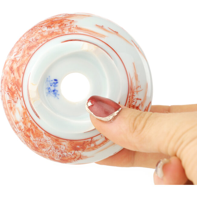Maceta redonda blanca y roja para bonsái de Kutani - 77 x 77 x 30 mm