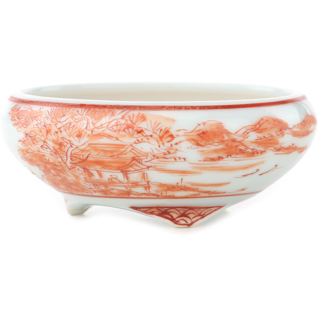Pot à bonsaï rond blanc et rouge de Kutani - 77 x 77 x 30 mm