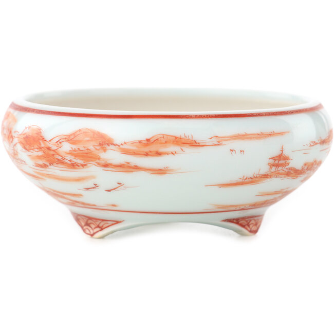 Pot à bonsaï rond blanc et rouge de Kutani - 77 x 77 x 30 mm